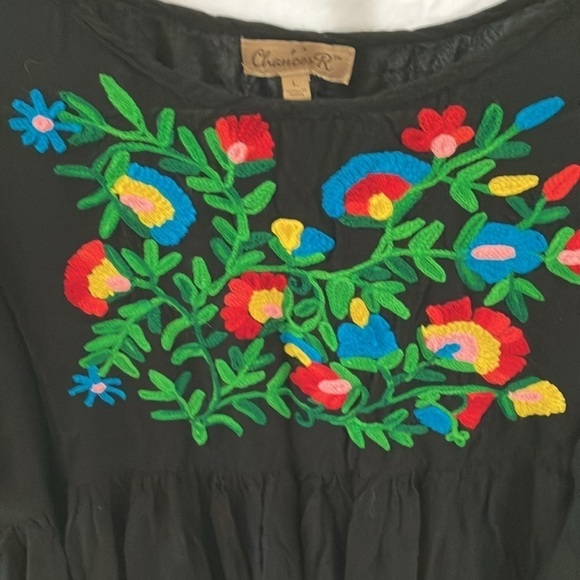 Chances R- Embroidered Black Flowy, Midi Dress- vacation/beach- size L - Picture 4 of 6